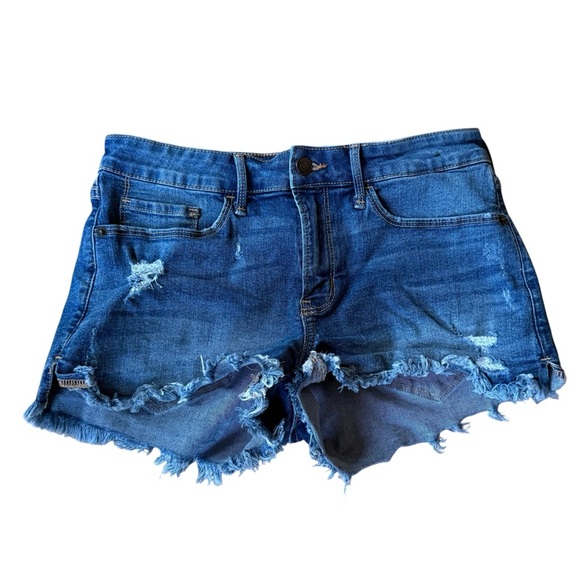Abercrombie & Fitch Shorts Size 4 / 27 Blue Denim Jean Short Raw Hems Distressed - Picture 1 of 13